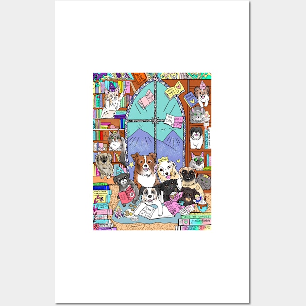 Pets in the Magic Library Wall Art by HappyPawtraits